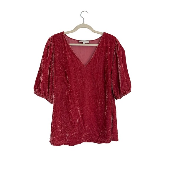 Loft Crushed Velvet Plus Size 14 Terracota Puff Sleeve Blouse - Picture 1 of 6